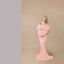 Load image into Gallery viewer, Mercerized cotton pregnant women ruffled collar trailing dress long skirt