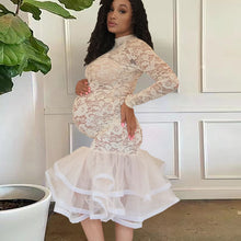 Load image into Gallery viewer, Round Neck Elastic Lace Long Sleeve Stitching Organza