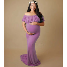 Load image into Gallery viewer, Mercerized cotton pregnant women ruffled collar trailing dress long skirt
