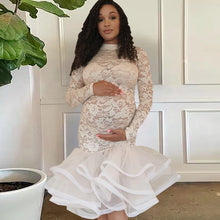 Load image into Gallery viewer, Round Neck Elastic Lace Long Sleeve Stitching Organza