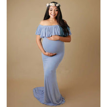 Load image into Gallery viewer, Mercerized cotton pregnant women ruffled collar trailing dress long skirt