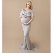 Load image into Gallery viewer, Mercerized cotton pregnant women ruffled collar trailing dress long skirt