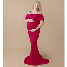 Load image into Gallery viewer, Mercerized cotton pregnant women ruffled collar trailing dress long skirt