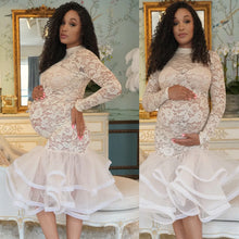 Load image into Gallery viewer, Round Neck Elastic Lace Long Sleeve Stitching Organza