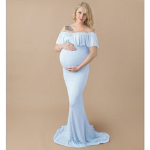 Load image into Gallery viewer, Mercerized cotton pregnant women ruffled collar trailing dress long skirt