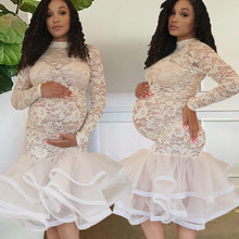 Load image into Gallery viewer, Round Neck Elastic Lace Long Sleeve Stitching Organza