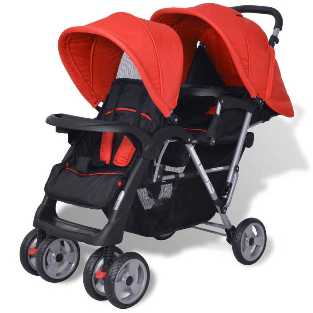  Double Stroller Steel Red and Black