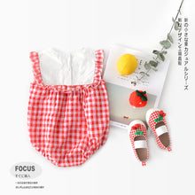 Load image into Gallery viewer, Baby plaid lace sleeves baby triangle romper baby kite clothes
