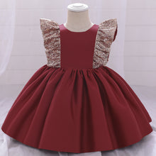 Load image into Gallery viewer, Children&#39;s Fluffy Dress, Small Flying Sleeves, Sequins, Hollow Princess Dress, Baby One-year-old Dress
