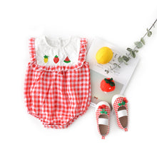 Load image into Gallery viewer, Baby plaid lace sleeves baby triangle romper baby kite clothes
