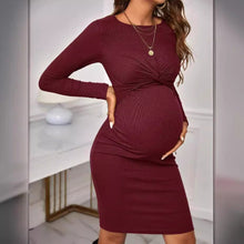 Load image into Gallery viewer, Women&#39;s Round Neck Long Sleeve Knitted Dress For Pregnant Women
